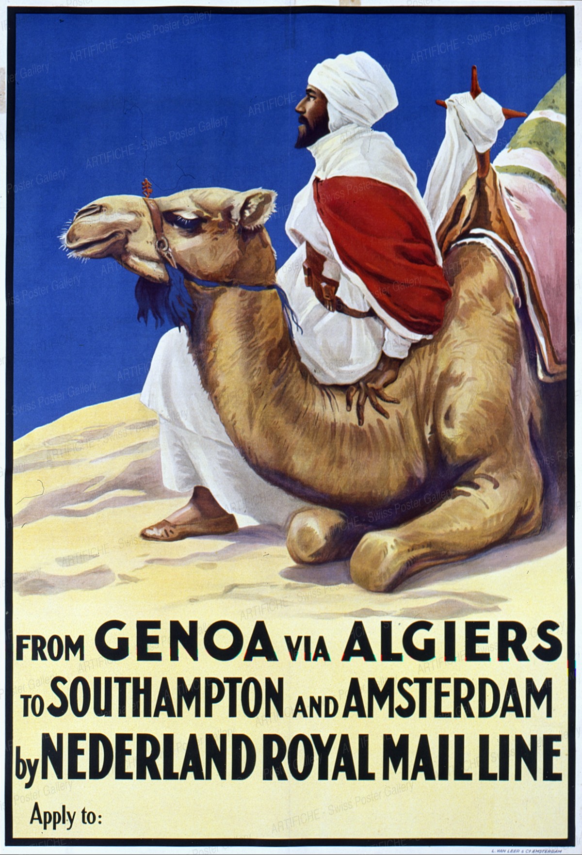 From Genoa via Algiers to Southampton and Amsterdam by Nederland Royal Mailline, Artist unknown