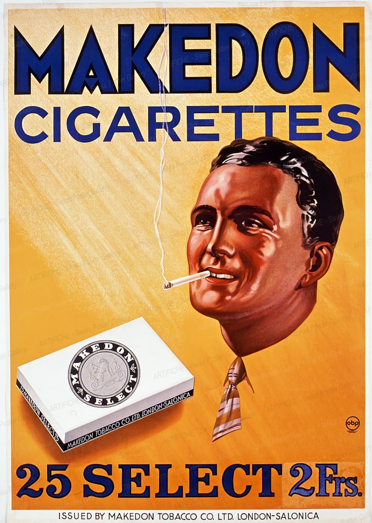 Makedon Cigarettes – Makedon Tobacco Co. Ltd. London-Salonica – 25 Select 2 Frs., Artist unknown
