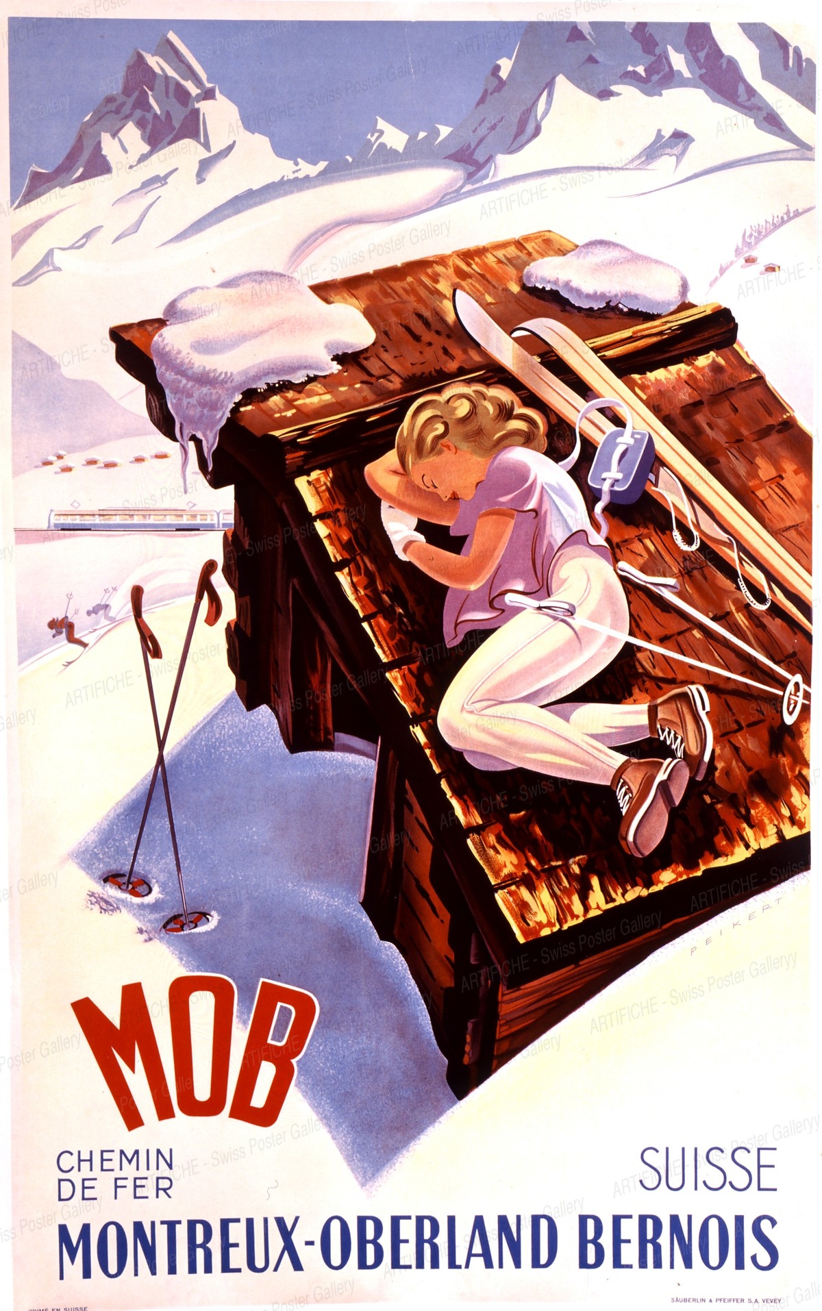 MOB – woman on top of roof with skis, Martin Peikert
