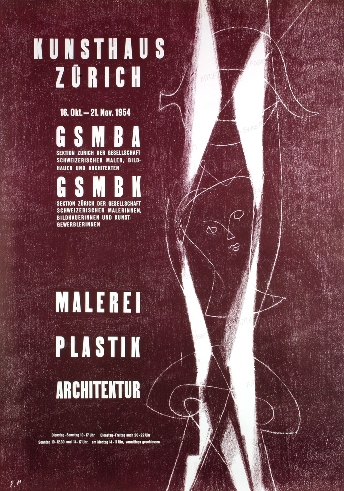 GSMBA Zürich – Kunsthaus Zürich 1954 – Malerei Plastik Architektur, Monogram E.H.