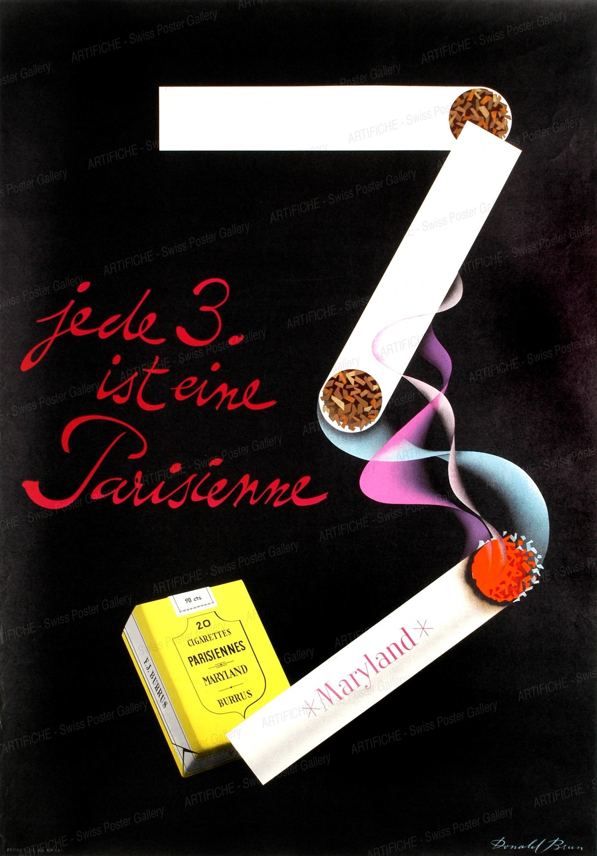 Parisiennes Cigarettes – evary 3rd one is a Parisienne, Donald Brun