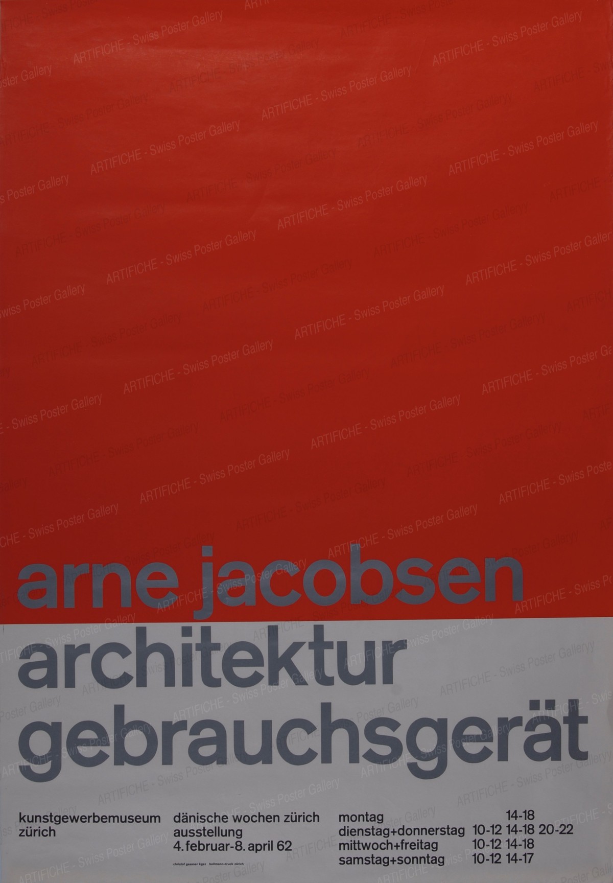 Kunstgewerbemuseum Zürich – Dänische Woche in Zürich 4. Februar bis 8. April 1962 – Arne Jacobsen, Christof Gassner