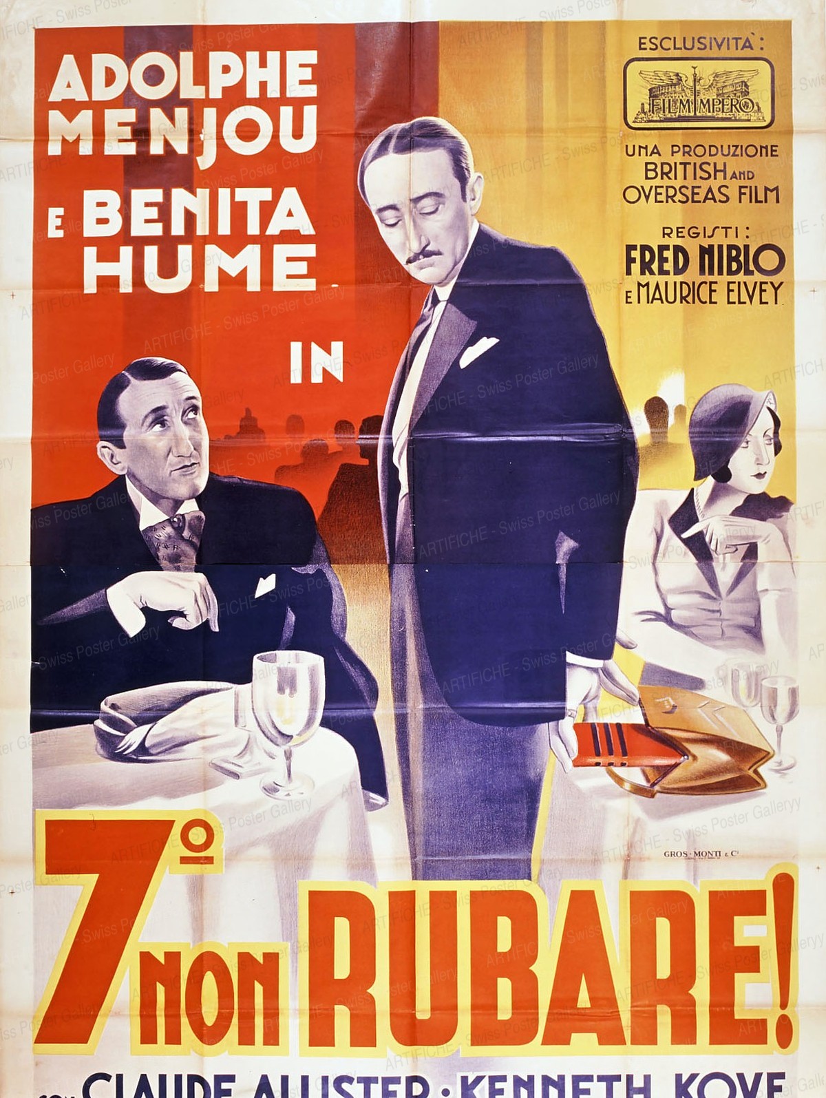 Adolphe Menjou and Benita Hume in [Diamond Cut Diamond] with Claude Allister and Kenneth Kove – Directors: Fred Niblo and Maurice Elvey, Artist unknown