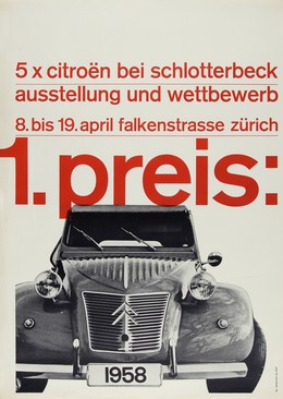5 x Citroën bei Schlotterbeck – Ausstellung und Wettbewerb – Falkenstrasse Zürich 1958, GGK Basel