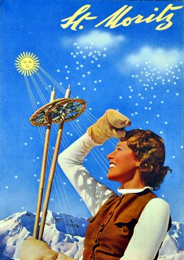 St. Moritz (vintage print ad, mounted; size 24,5 x 35 cm), Walter Herdeg